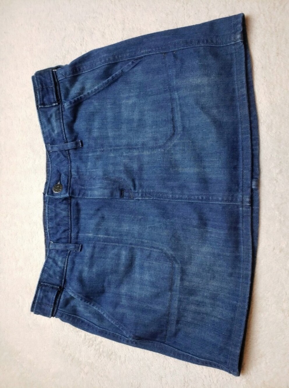 Old Navy Denim Blue Jean Mini Skirt Size 8 Zipper Button Front Closure Pockets
